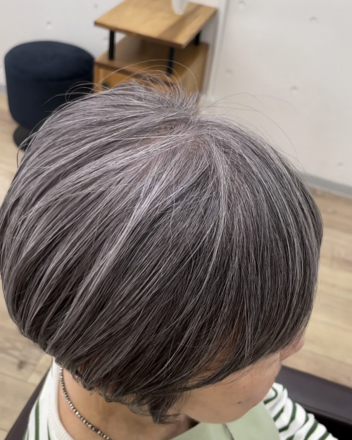 白髪率90％の方の白髪ぼかし